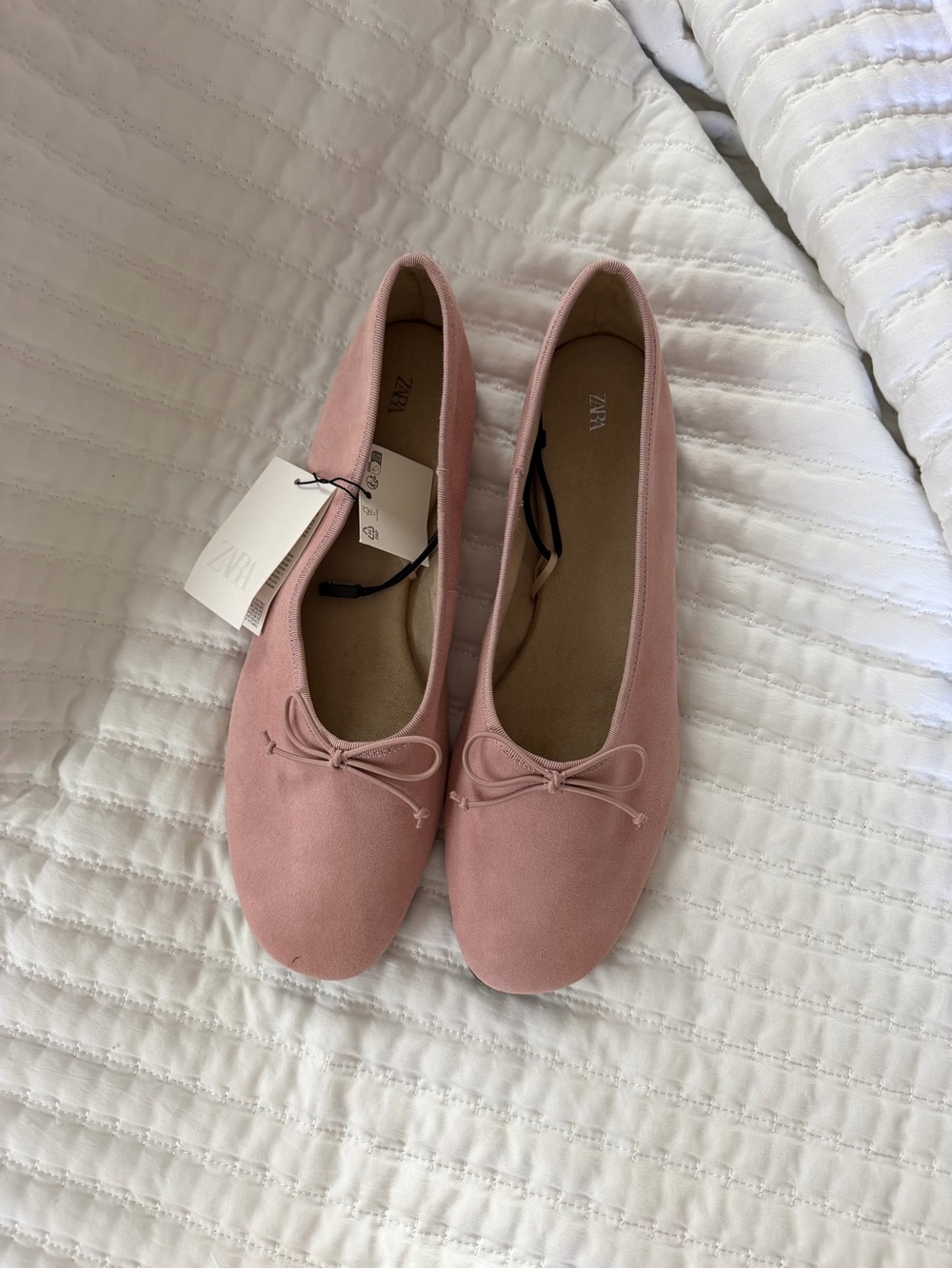 Zara Blush Pink Suede Ballet Flats with Bow